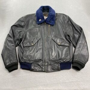 First Gear By Hein Gericke Jacket Mens Large Black Full Zip Leather Bomber Moto